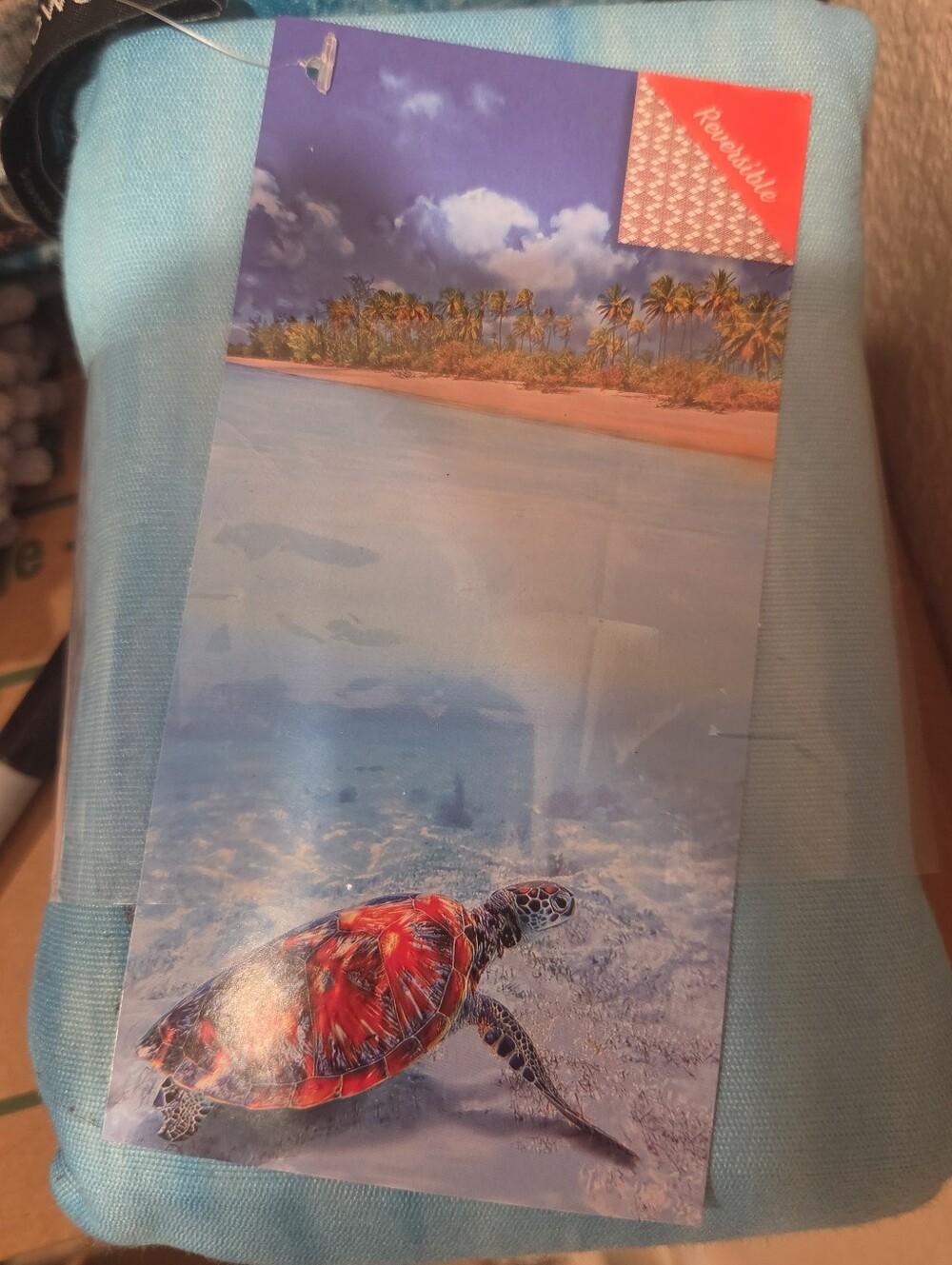 Blue Beach Towel with Colorful Sea Turtle Graphic  microfiber